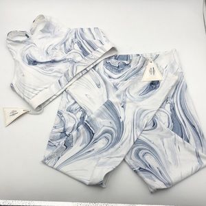 Lunair Australia White Marble Activewear Workout 2 Piece Set